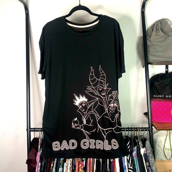 𝅺disney Villains Bad Girls Black Sleep Shirt Dress - Picture 1 of 5